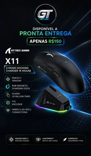 Mouse sem fio Attack Shark X11 com base magnética lacrado