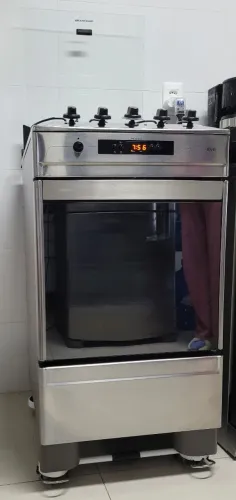Fogão de Piso Brastemp Ative Timer 4 Bocas Acendimento Automático Acabamento Inox