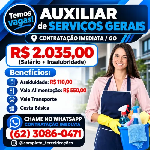ESTAMOS COM VAGAS AUXILIAR DE SERVIÇOS GERAIS