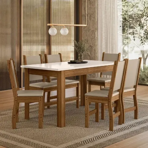 Mesa De Jantar Bellagio 6 Lugares Com Cadeira Clara