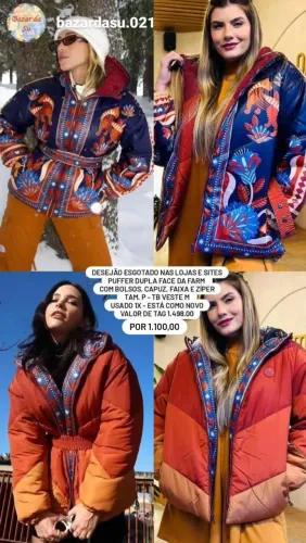 Jaqueta/Puffer dupla face Farm - Tam. P - Forma ampla