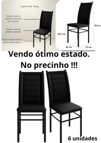 Conjunto de 6 Cadeiras estofada preta