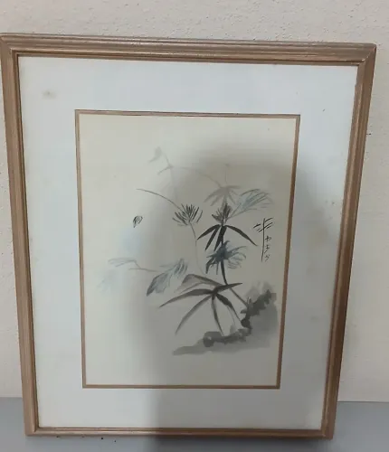Quadro de Parede Antigo - Estilo Oriental / Ideogramas