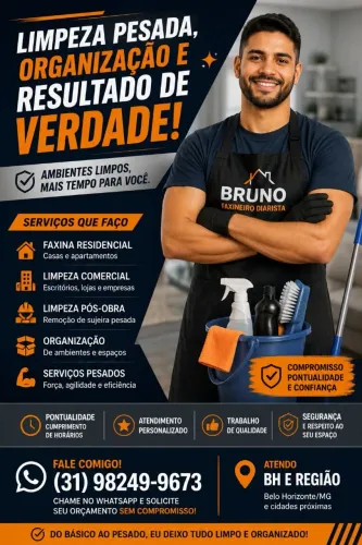Faxineiro Diarista | Limpeza Residencial, Comercial e Pós-Obra