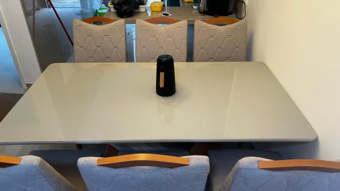 Mesa vidro laqueado e MDF