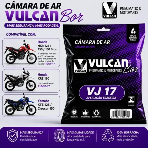 Câmara De Ar Vulcan Aro 17 Nxr Bros 125 150 Xtz Cb400 Crosser, traseiro
