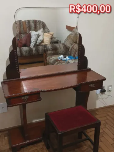 Penteadeira Antiga com Espelho + Banqueta - Madeira Maciça, Estilo Vintage