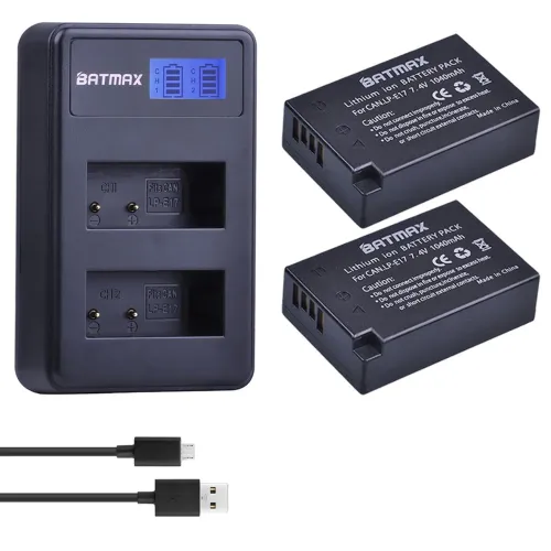 E17 Duas Baterias Lp-E17 BATMAX + Carregador Duplo Para Canon T8i R10 R50 T7i Sl2 Sl3 R100