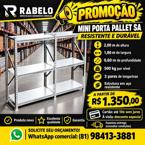 Promoção Mini porta palete SA para 500kg por par de longarina em até 10x sem juros