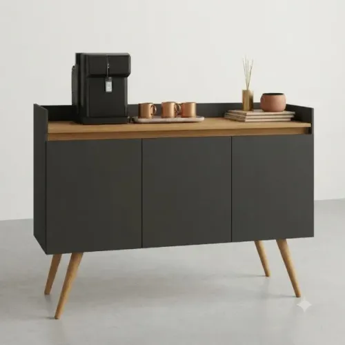 Buffet Gold com 3 portas Na Cor Preto/Mel - Novo!