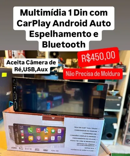 Multimídia 1 Din Tela 5 Polegadas N Precisa Moldura Carplay Android Espelhamento Som Carro