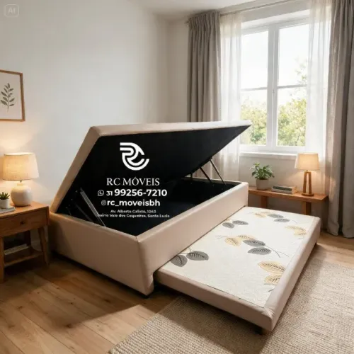Cama Box Baú Solteiro com Cama Auxiliar 88x1,88 D33 Baú Blindado
