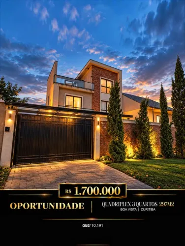SOBRADO QUADRIPLEX 297 m² DE ALTO PADRÃO NO BOA VISTA