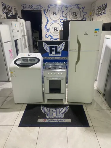GELADEIRA ELETROLUX FROST FREE 350 LITROS + FOGÃO 4 BOCAS MANUAL + MAQUINA DE LAVA 12 KG