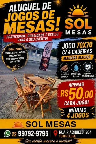 LOCAÇÃO DE JOGOS DE MESAS MADEIRA MACIÇA