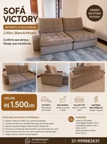 Sofá 2,9m Victory da Bianchi Móveis