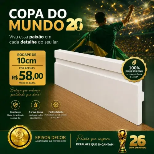 Rodapé de poliestireno 10cm com friso* preço da barra