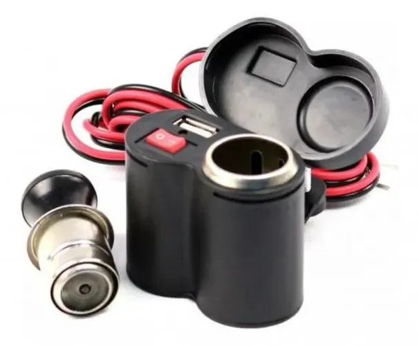 Tomada Usb P/ Moto Carregador Celular /Gps 12V. + Acendedor