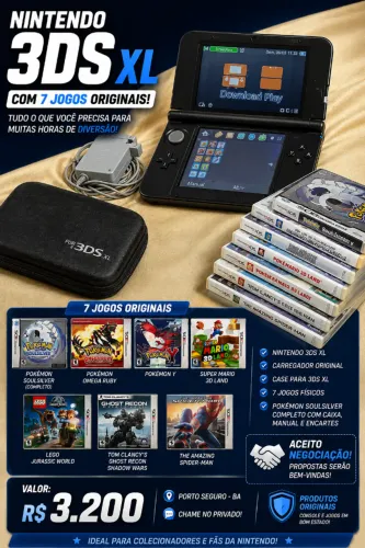 Nintendo 3DS XL e 7 jogos Originais