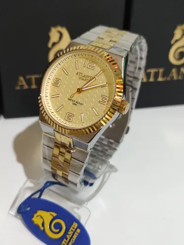 Relógio Atlantis original a prova d'água dourado e prata
