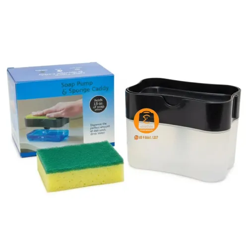 Dispensador p/ Detergente liquido Sabão 2x1 Suporte Porta Bucha Esponja de Limpeza