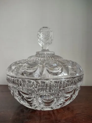 Antigo Baleiro Potiche Cristal Lapidado Anos 70
