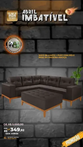 Sofa de canto com puff pés e base madeira maciça