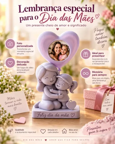 Porta-Retrato Personalizado Dia das Mães com Foto Decoração Presente