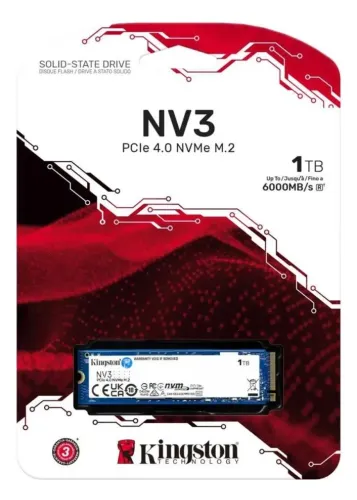SS M2 NVMe 1TB PCLe 4.0 Kingston NV3 Leitura 6000 MB/s e Gravação 4000 MB/s