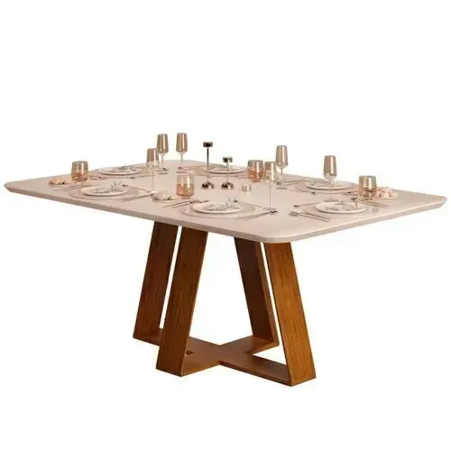 Conjunto de Sala de Jantar 4 Cadeiras Tampo sem Vidro 170x90 Cm Kiara Freijó Yasmin Moca F