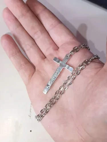 Crucifixo Believe (Acredite). NOVO NUNCA USADO. Aço com banho de ródio. 60 cm e 4mm.