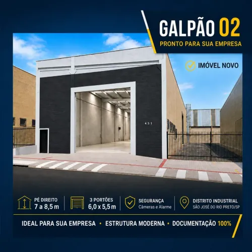 GALPÃO 02 NOVO - TERRENO 1.000m² - 612m² CONSTRUÍDOS - BR-153 - RIO PRETO - VISITE AGORA