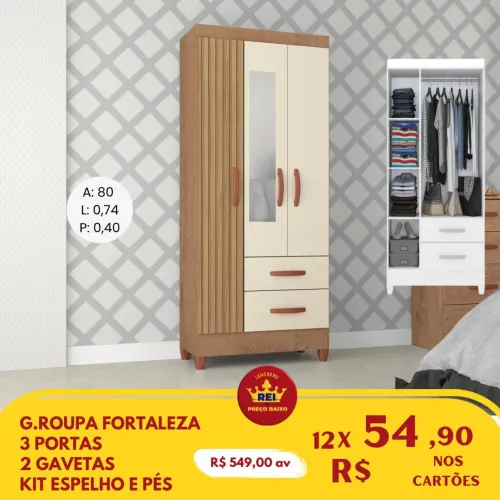 PROMOÇÃO URGENTE - Guarda-Roupas Solteiro 3 PORTAS e 2 GAVETAS + Espelho GRÁTIS Bege