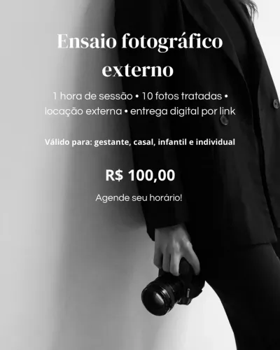 Ensaio fotográfico externo - valor promocional