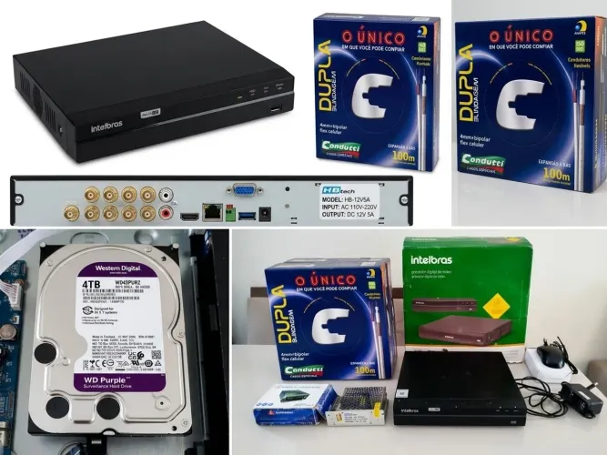 ?Kit DVR Intelbras Multi-HD + HD WD Purple 4TB + Cabo Coaxial 100m + Fonte 12V
