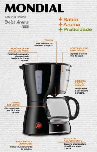 Cafeteira Elétrica Mondial Dolce Arome 18 Xícaras - Completa (Com Jarra)