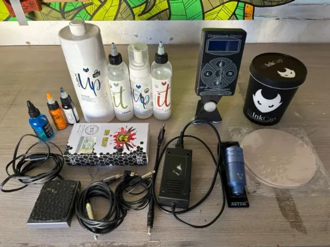 Kit Tatuagem Completo Pen Aston Big Steel + Fonte + Maca + Insumos
