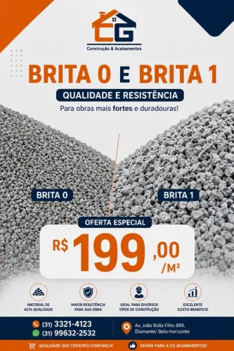 **PROMOÇÃO** BRITA ZERO e UM M3 - R$199,00m³ (Consulte condições de parcelamento)