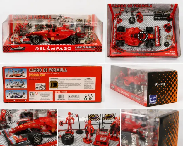 Carro Fórmula 1 Relâmpago Escala 1:18 Com Box de Corrida - Na Caixa