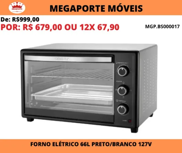 Forno Elétrico 66 Litros Best Preto/Branco 127V 