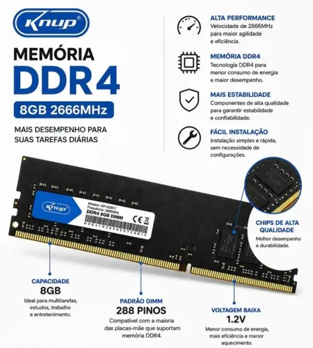 Memória NOVA Knup 8 GB, 2666 mhz (ler descrição)