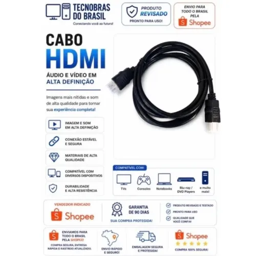 Cabo HDMI ou DisplayPort 1,8 metros - NOVO