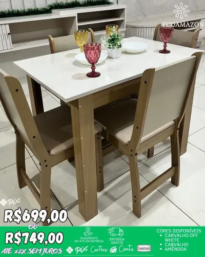Mesa de jantar 4 lugares simples 