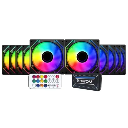 KIT 10 FANS HAYOM RGB 120MM FC1308 C/CONTROLADORA PRETO NOVO LACRADO!