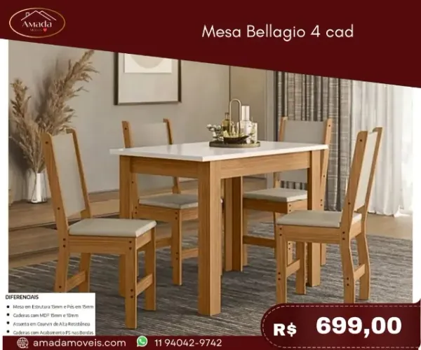 Mesa Bellagio 4 cadeiras a pronta entrega