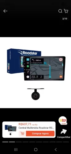 Central Multimídia Roadstar RS-915BR Prime Android Carplay 9 Polegadas + Camera de Ré