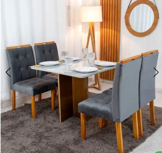 Conjunto de Jantar Siena Cinamomo com 4 Cadeiras em Veludo Chumbo