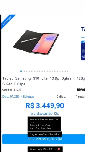 R$2500 para sair hoje Tablet