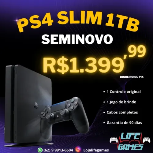 Playstation 4 Slim 1 TB seminovo c/ garantia, loja física 
