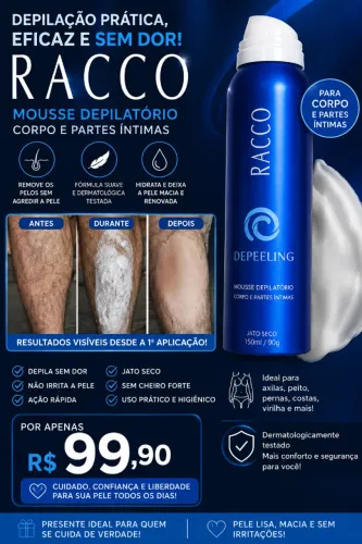  Espuma Depilatória Racco Depeeling 150ml - Depilação Rápida e Prática